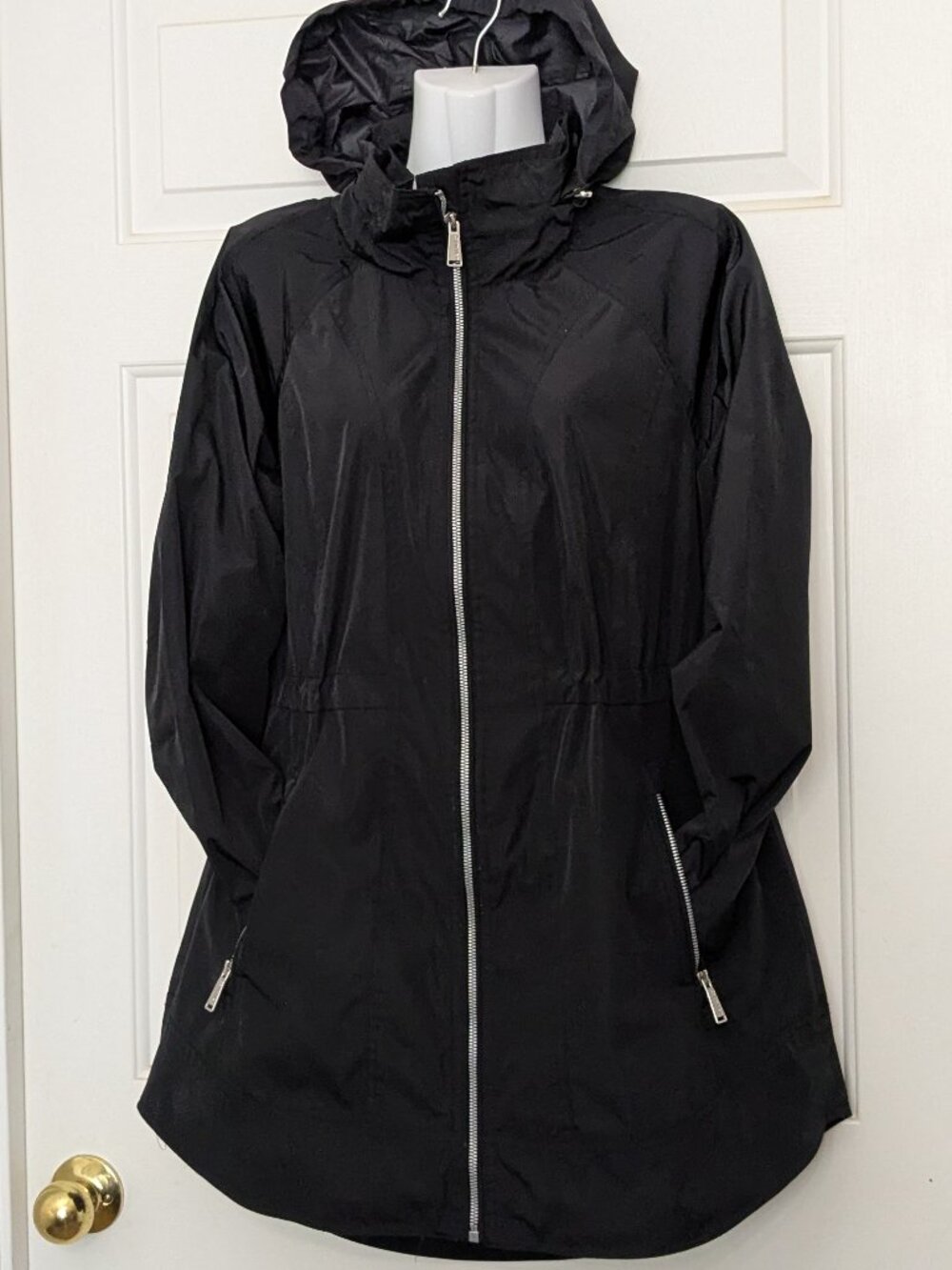 Calvin Klein Women’s Rain Jacket Size Small Black Zip Button Hooded - Picture 2 of 12